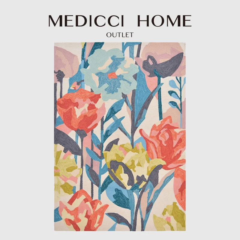 Medicci Home Renaissance Throw Rugs Abstract Plants Flowers Vibrant Color Living Room Courtyard Bedside Mat Carpet Idyllic Style