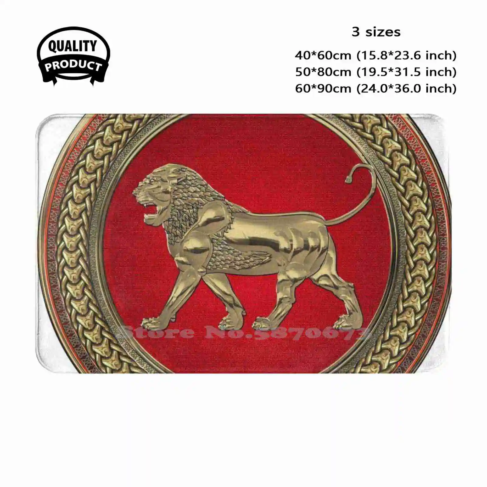 Gold Assyrian Lion On Red And Gold Over White Leather Soft Cushion Home Carpet Door Mat Car Rug Treasures Of Mesopotamia