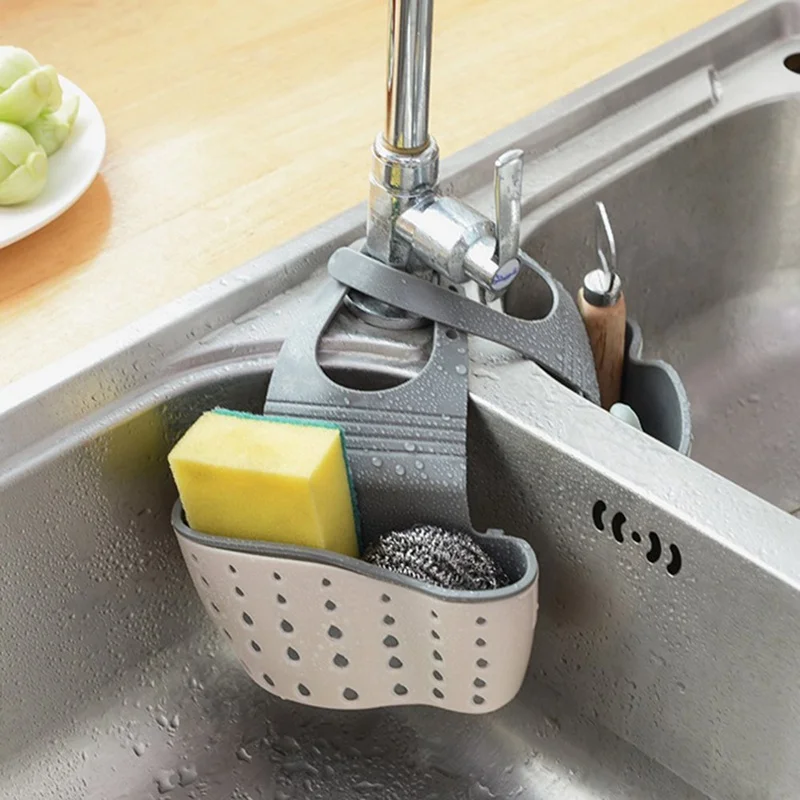 Sink Shelf Soap Sponge Drain Rack Silicone Storage Basket Bag Faucet Holder Adjustable Bathroom Holder Sink Kitchen Accessorie