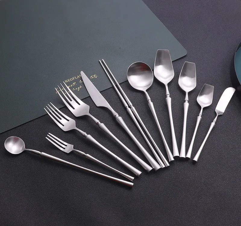 

Matte Cutlery Set Stainless Steel Cutlery Tableware Set Forks Spoons Knives Silverware Dinnerware Set Stir Spoon Dishwasher Safe