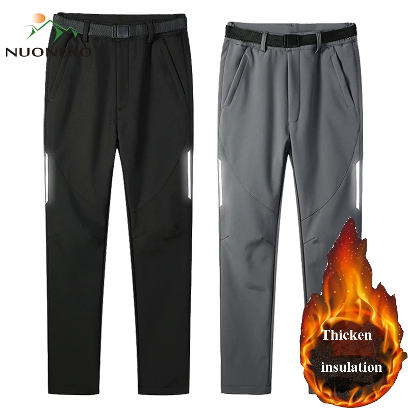 NUONEKO-Thermal Fleece Pants for Men, Waterproof, Breathable, Softshell Trousers, Hiking, Camping, Ski, Climbing, Warm, Winter