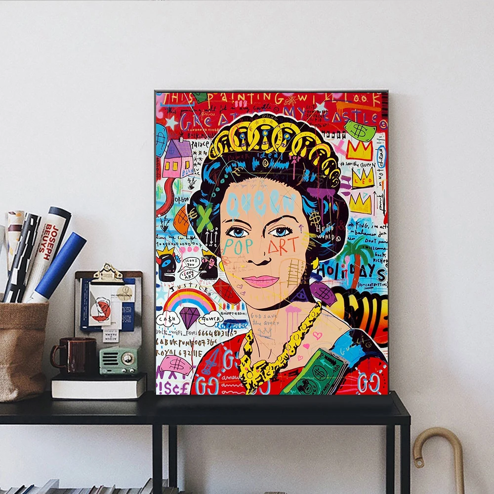 

Graffiti "Queen Elizabeth II" Posters Prints Popular Andy Warhol Masterpiece Reproduction Canvas Painting Wall Art Living Room