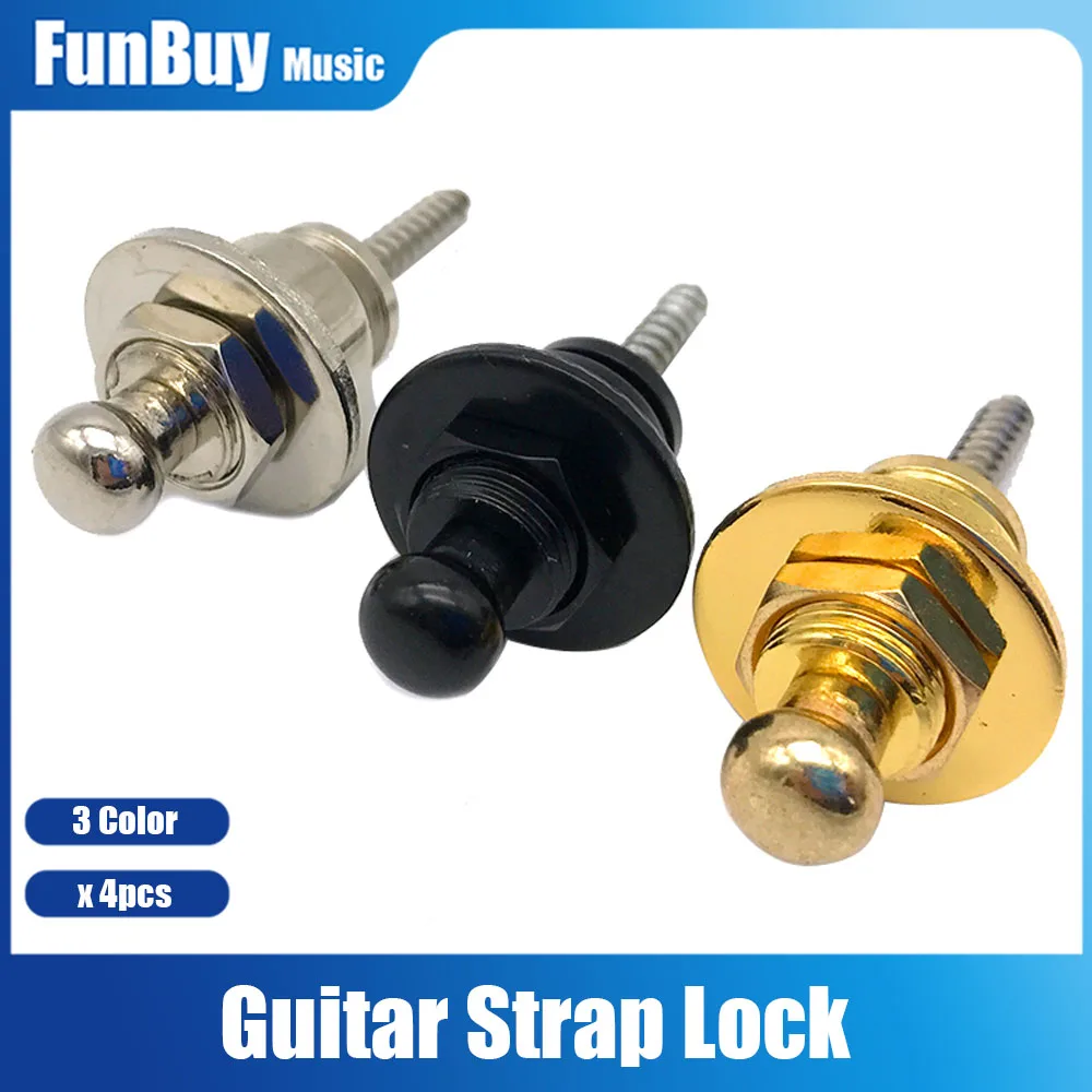 4Pcs Guitar Strap Lock Botton Straplocks Electric Acoustic Guitar Bass Strap Locks Metal Guitar Accessories