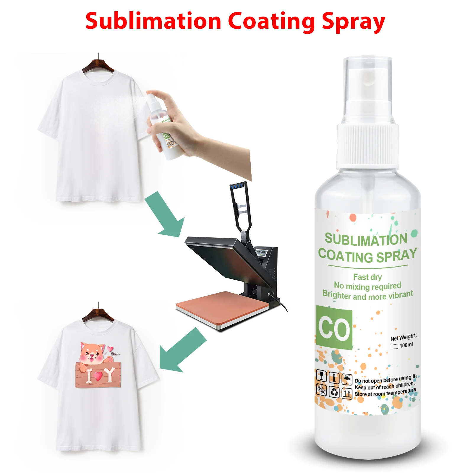 100ml Sublimation Coating Spray Suit For Pretreatment of 100% Cotton Materials Such as Clothes Hat All Fabric Quick-drying Spray