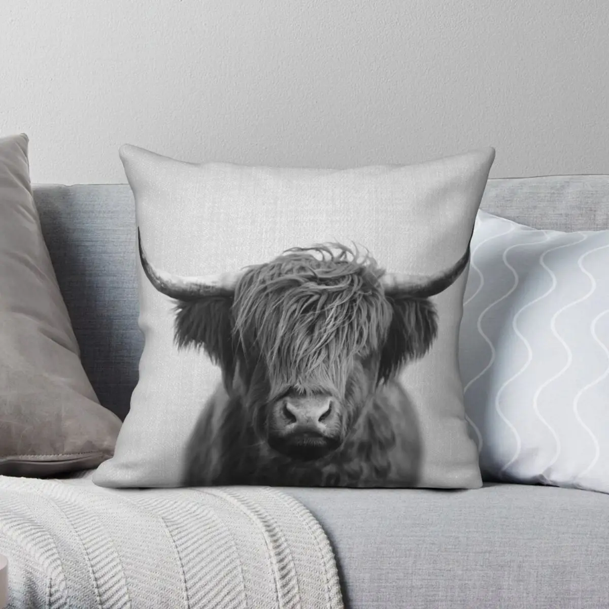 

Highland корова черный белый квадратный чехол для подушки из полиэстера и льна с бархатным узором на молнии декоративный чехол для подушки Чехол для автомобиля наволочка для подушки