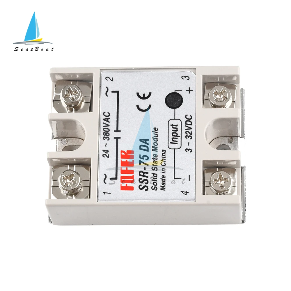 SSR -10DA/25DA/40DA/50DA/60DA/75DA/100DA DC Control AC SSR White Shell Single Phase Solid State Relay Without Plastic Cover