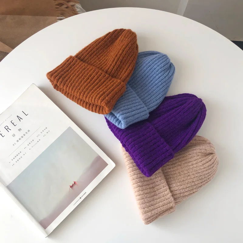 Neue Candy Farben Winter Hut Frauen Gestrickte Hut Warme Weiche Trendy Hut Kpop Stil Wolle Beanie Elegante Alle-spiel hut – Detail 4