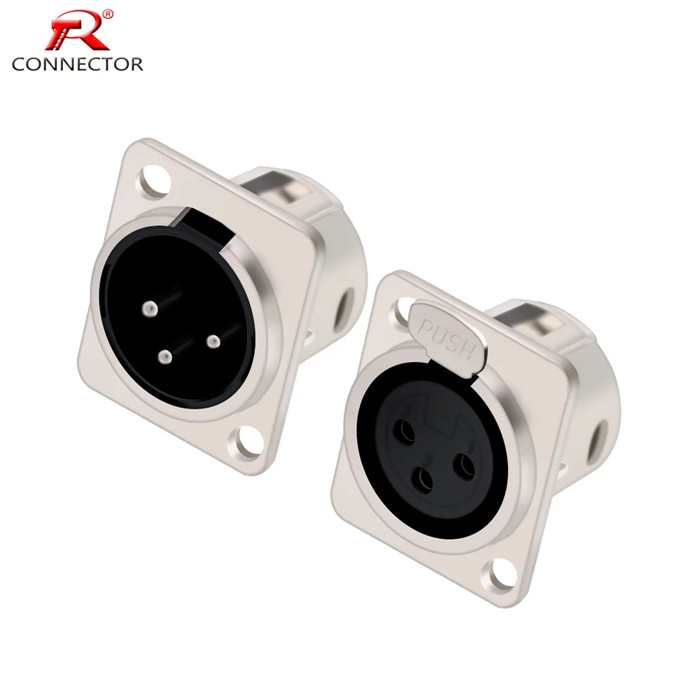 4sets XLR connector, 3pins, panel mount chassis socket, male plug + female jack, Zinc alloy shell+copper pins