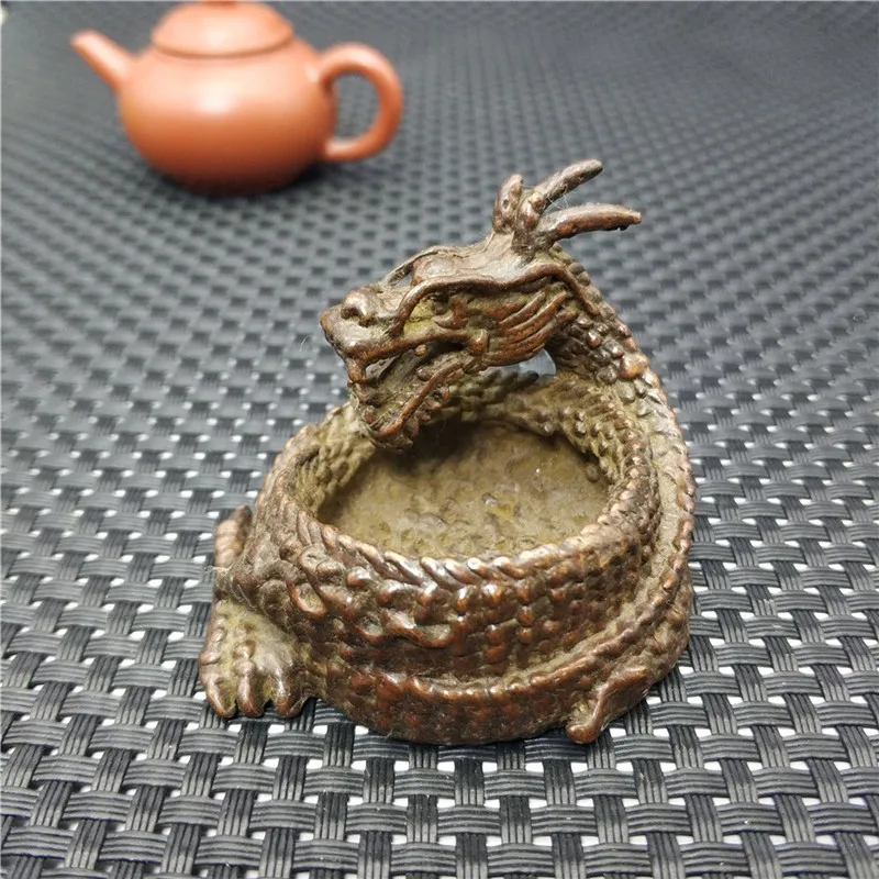 Chinese Bronze Sculpture Pure Brass Carving Dragon Statue Ashtray Zodiac Animal Censer Home Decoration Lucky Gift Statue