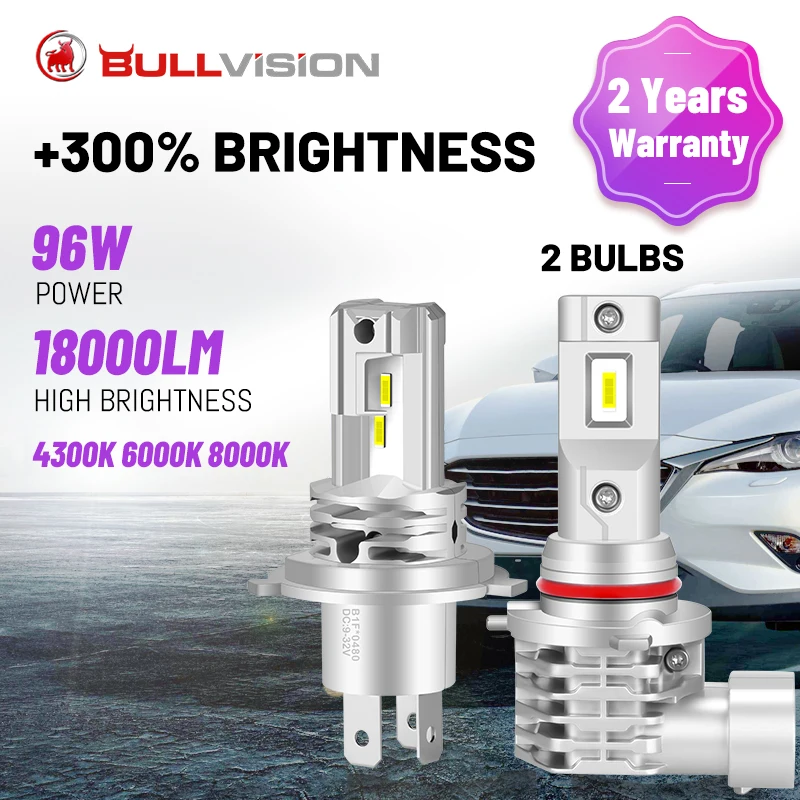 

H4 LED Headlights 6000K 8000K CSP Chips H7 9012 HIR2 H11 H8 H9 9005 9006 HB3 HB4 High Low Beam Fanless No Fan Plug&Play 12V 24V