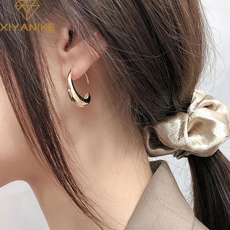 XIYANIKE Silver Color  Stud Earrings for Women French Trendy Gold Plated C Shape Earring Bride Jewelry Prevent Allergy