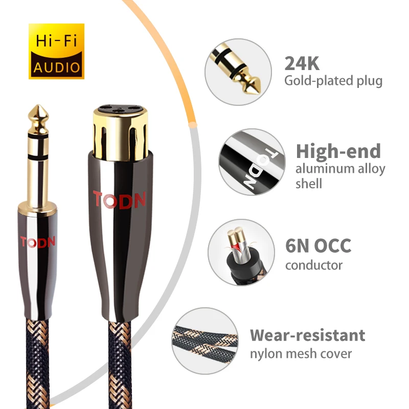 TODN HiFi kabel audio AUX jack 6N OCC Audio XLR kalble 6,5 mm wtyczka wielokanałowa do wtyczki XLR