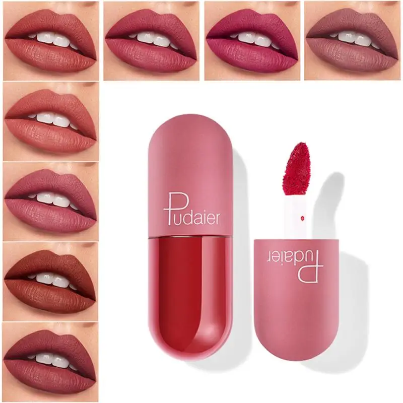 1Pc Pudaier Mini Capsule Lip Glaze Velvet Moisturizing Long Lasting Non-stick Cup Smooth Matte Lip Gloss Liquid Lipstick TSLM1