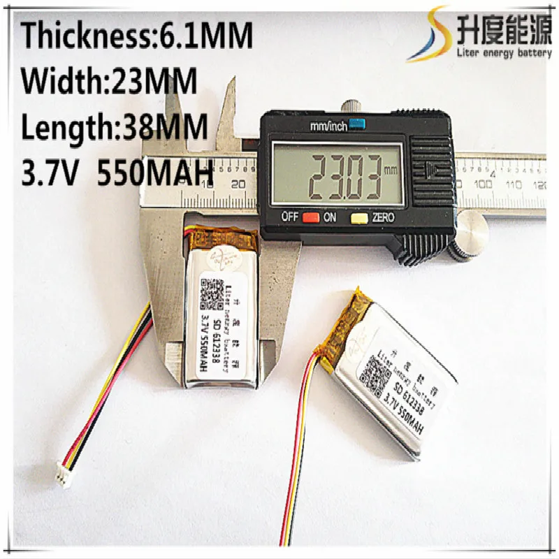 Free shipping Polymer battery 550 mah 3.7 V 612338 smart home MP3 speakers Li-ion battery for dvr,GPS,mp3,mp4,cell phone,speaker