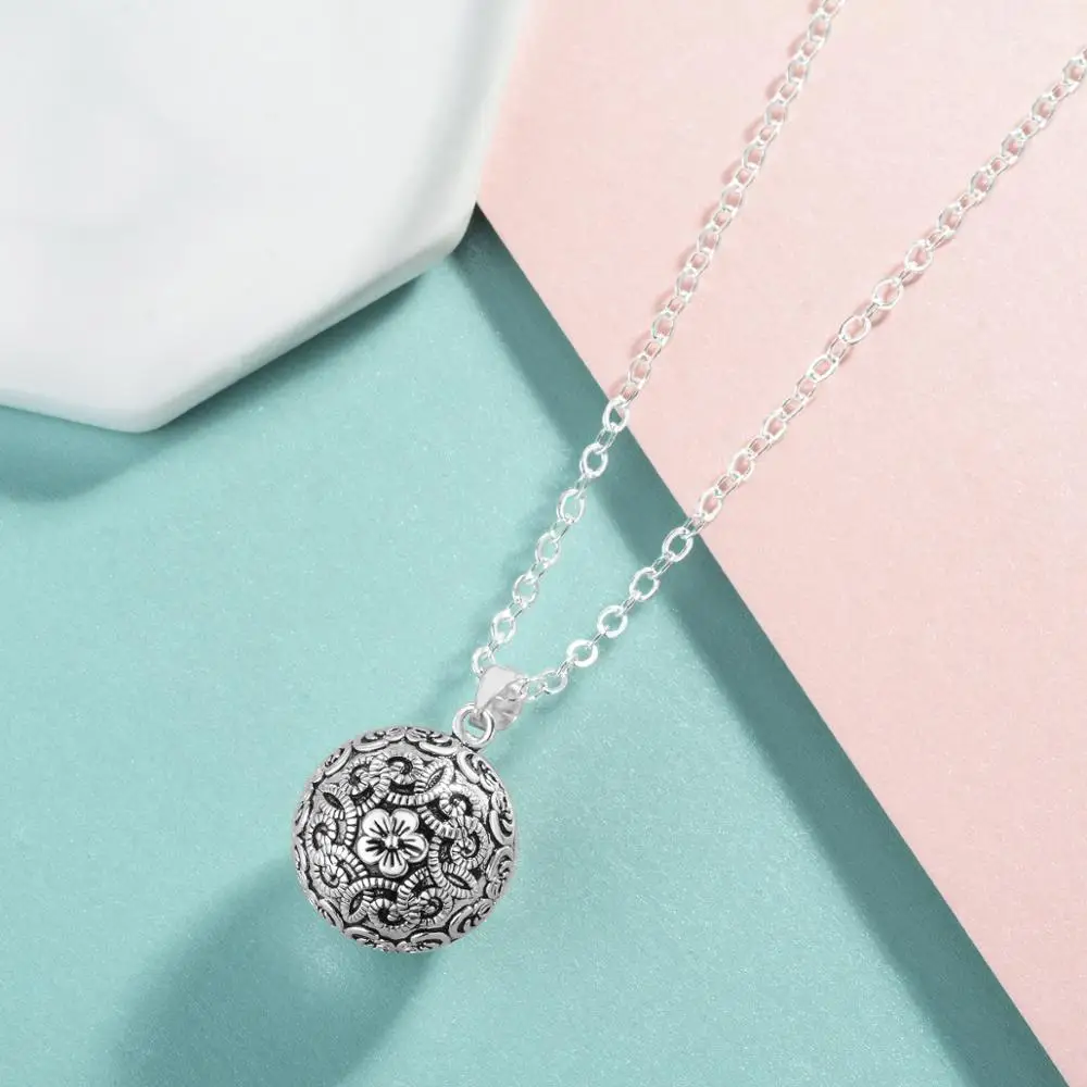 Eudora Harmony Pregnancy Ball Necklace Pregnancy Bola Ball Pendant with Flower of Life Luxury Vintage Jewelry for Pregnant Woman