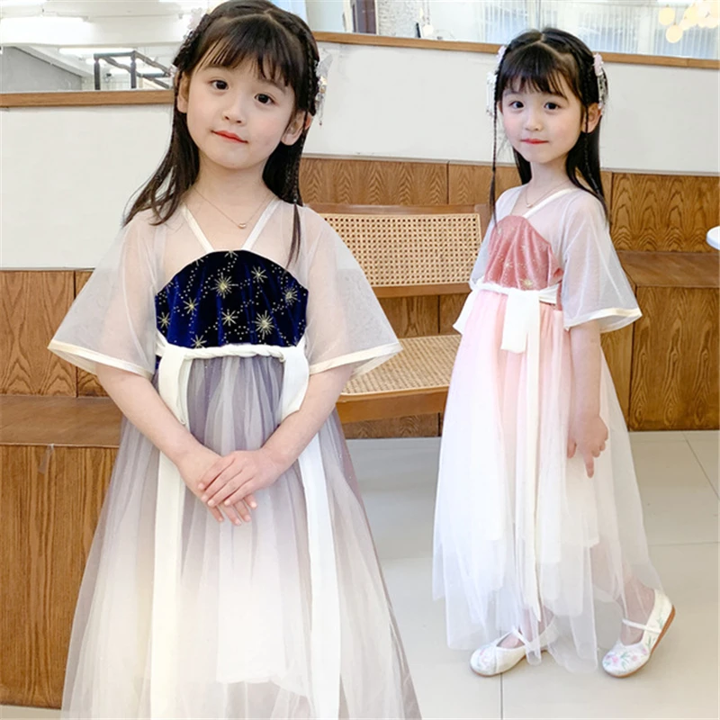 

Girls Hanfu children's Chinese style costumes little girls costume short-sleeved dress graduation ceremony dress hanfu 2020