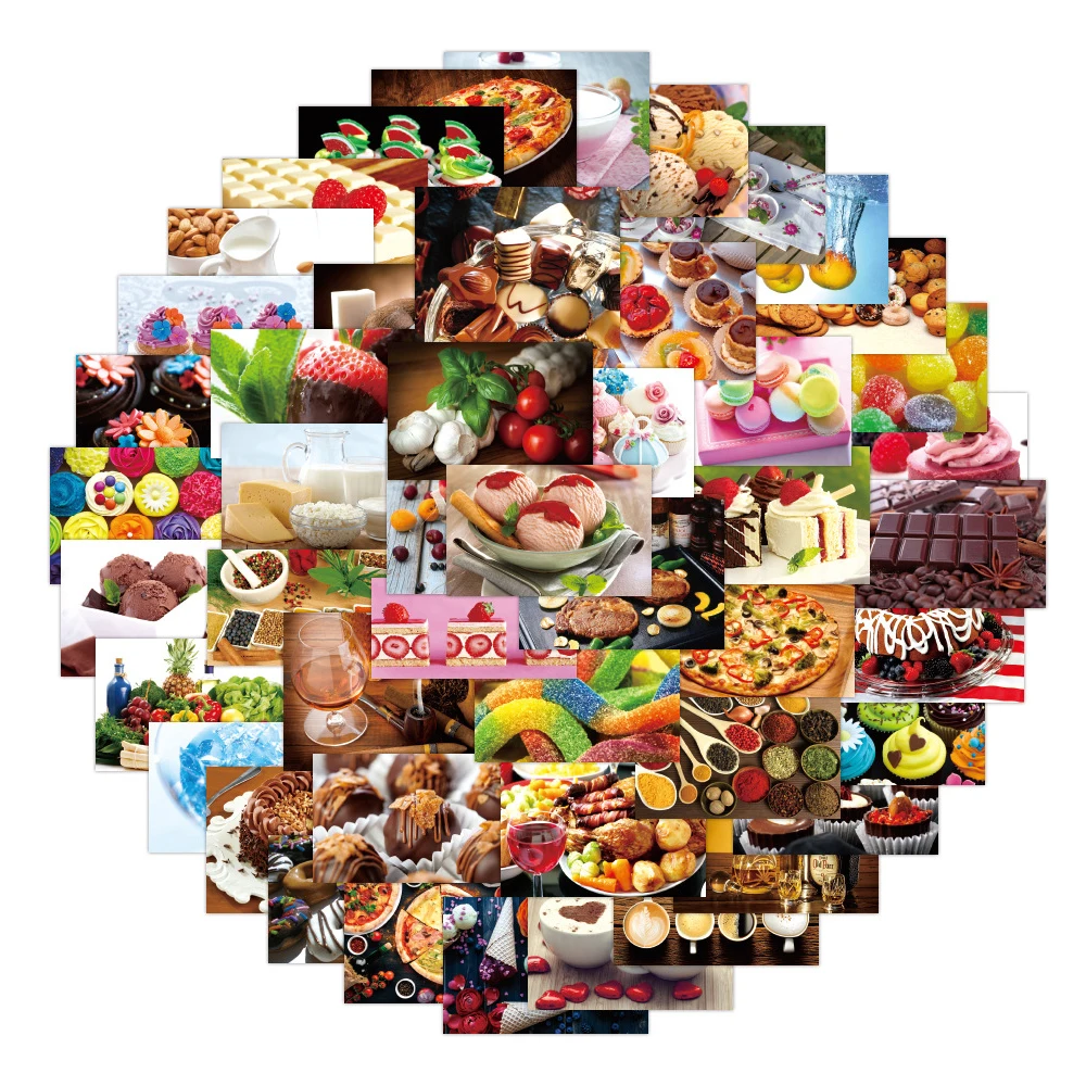 10/30/50pcs Gourmet Dessert Postcard Hand Account Stickers Food Graffiti Kids Skateboard Phone Laptop Children Sticker Decals F5