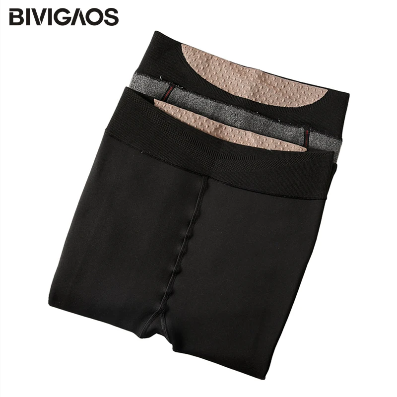 Bivigaos novo inverno feminino veludo engrossar leggings de cintura alta magro anti-pilling sexy leggings cashmere quente leggings