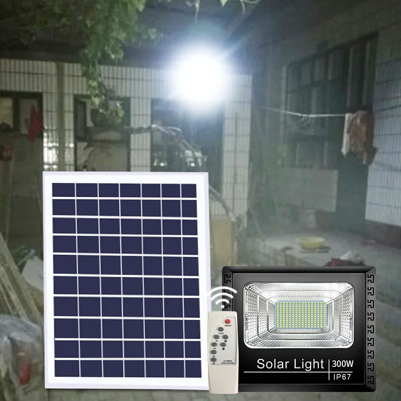 Luz de inundación Solar LED para exteriores, impermeable, temporizador regulable, luz de pared Solar remota, patio, garaje, jardín, farola Solar