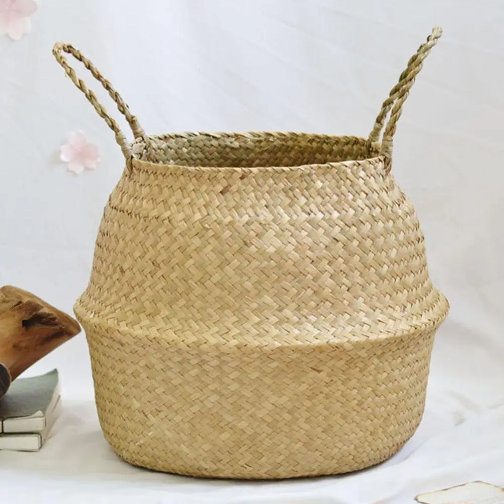 New Practical Handmade Storage Foldable Basket Bamboo Seagrass Flower Pot Planter Home Office Living Room Garden Cafe Hall Decor