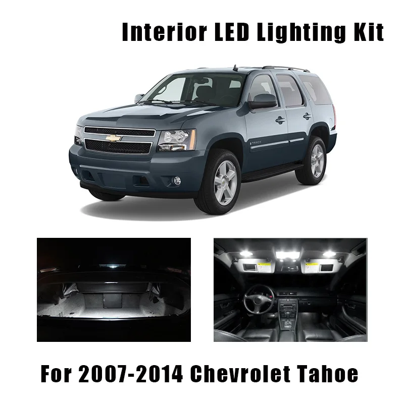 14 Bulbs White LED Car Light Interior Kit Fit For Chevrolet Tahoe 2007-2010 2011 2013 2014 Map Dome Trunk Cargo License Lamp