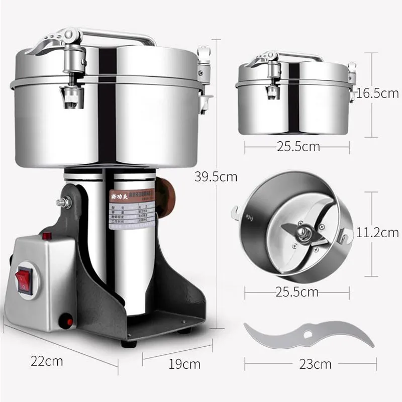 4500 G Powder Grinder Spice Grinder Grain Crusher Large Commercial High Capacity Stainless Steel Pure Copper Motor