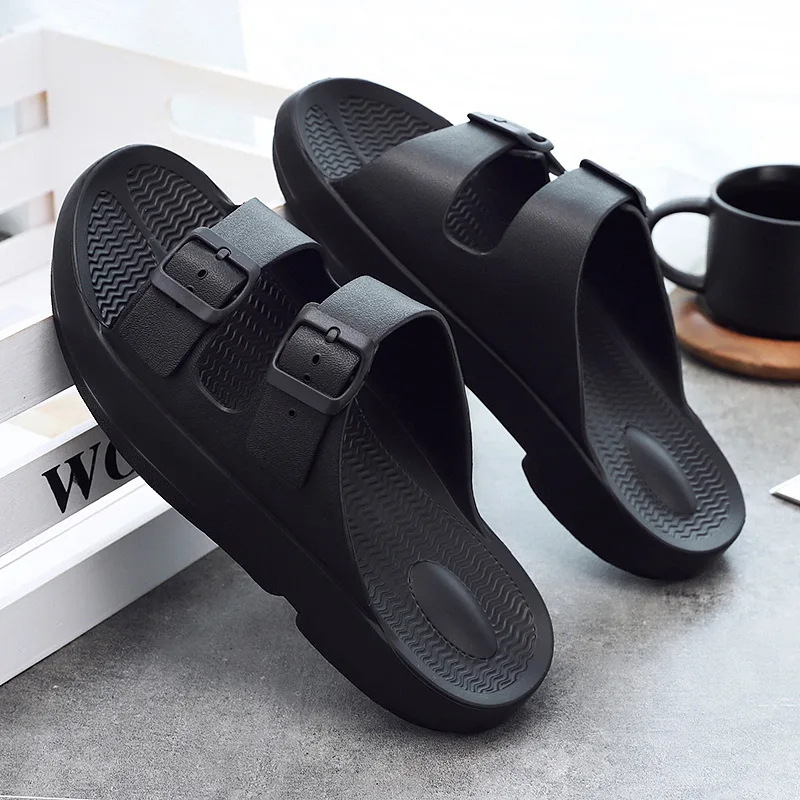 Fashion Musim Panas Anti-selip Sandal Tanpa Jari Tahan Aus Double-Breasted EVA Semua Cocok Sepatu Pantai Pria Bakiak