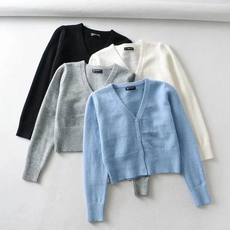 Knitting Casual 90s Vintage Cardigans V-Neck Button Long Sleeve Crop Sweaters Women Fashion Indie Style Clothes 2023 Autumn New
