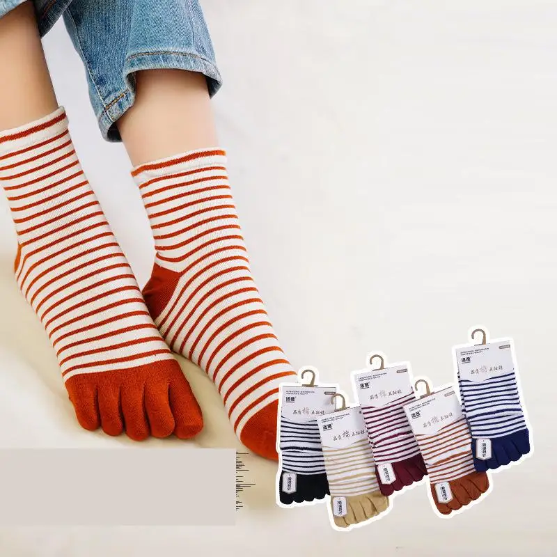 

Striped Five Toe Socks Women Cotton Socks Casual Korean Style Kawaii 5 Finger Socks Set