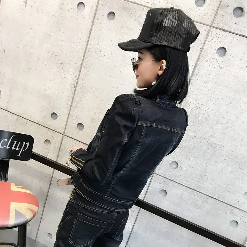 Neue Frauen Slim Fit Denim Zwei Stück Set Casual Zipper Jeans Jacke Passenden Sets Moto Biker Outfits Freund Conjuntos De mujer