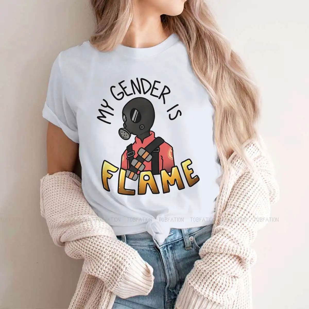 My Gender Is Flame Feminine Shirts Team Fortress 2 Shooter Game T-shirt Goth Vintage Female Clothing