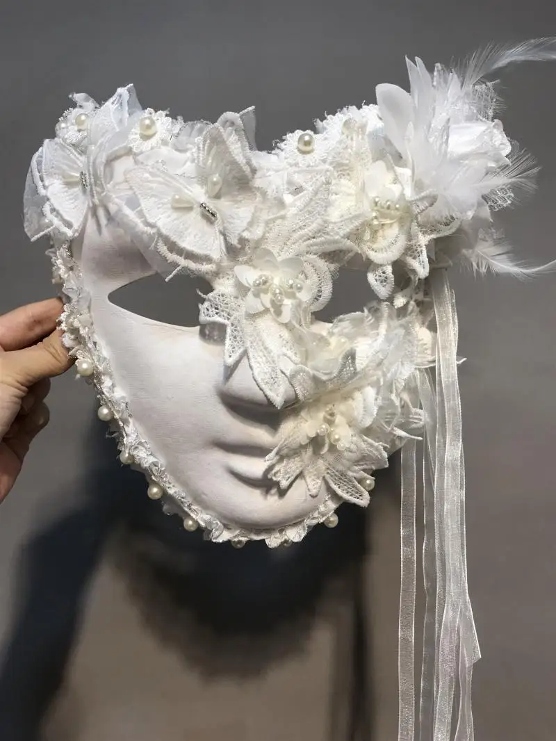 H3449 White Full Face Mask Halloween Cosplay Princess Masks Women Venice Carnival Masquerade Bar Party Mysterious Accessories