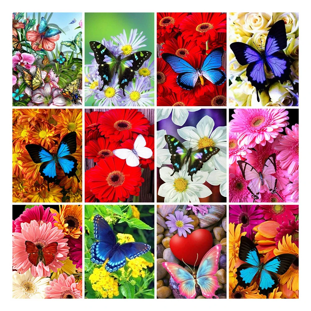 LZAIQIZG-DIY Diamond Painting, Butterfly and Flower, 5D, Full Square Rhinestone, Embroidery Mosaic, Cross Stitch, Home Decor