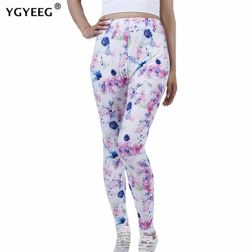 

YGYEEG Fitness Leggings Sexy Women Push Up High Waist Workout Pants Gym White Pink Floral Clothes Elasticity Solid Ankle-Length