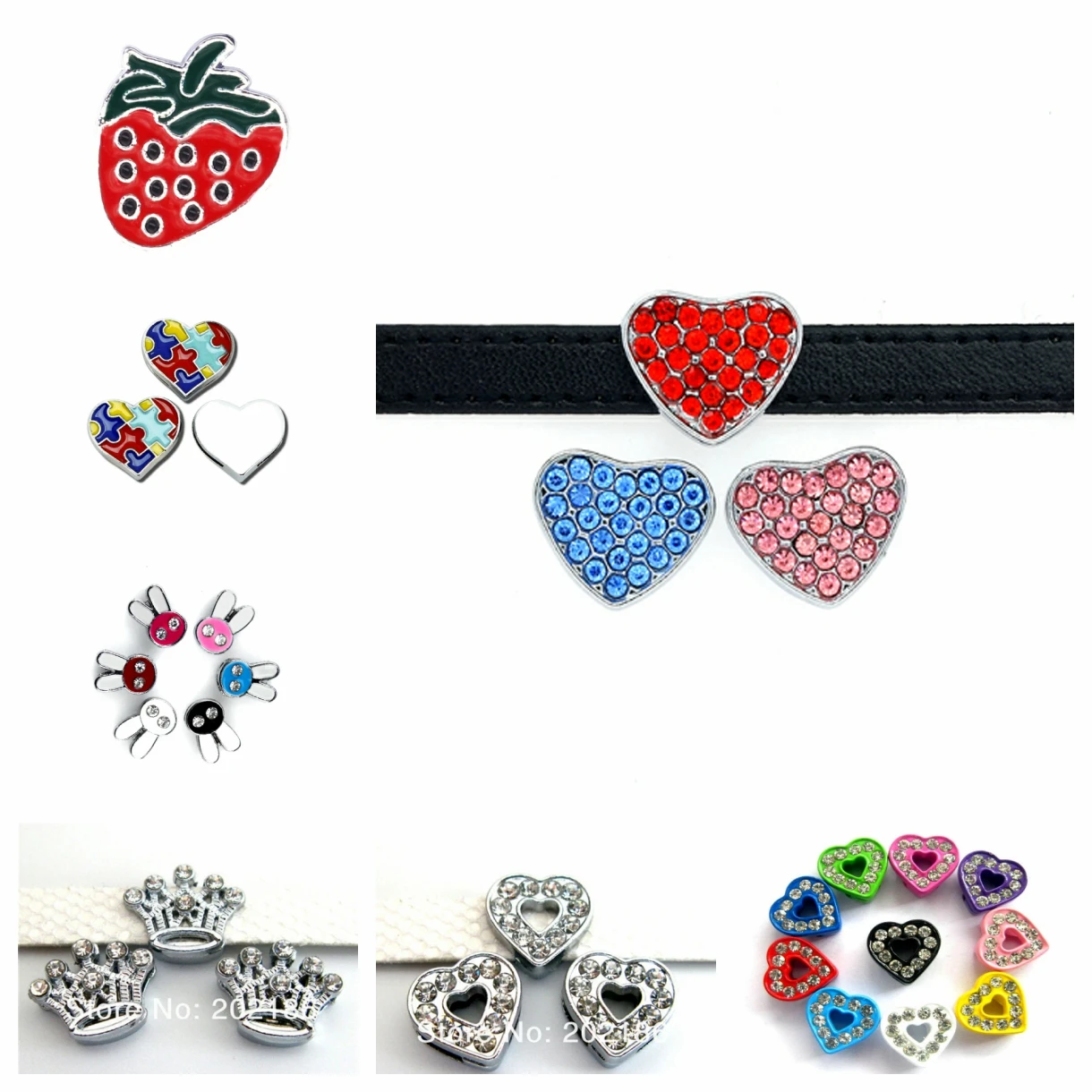 10Pcs/Lot Slide Charms For Bracelet Making Women Jewelry 8mm Rhinestone Flower Charms DIY Accessories Pet Collar Keychain Gift