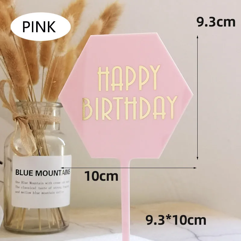New Birthday Cake Topper Acrylic Baking Dessert Cupcake decorations happy birthday party kids Baby Shower Cake Top Flag Supplies