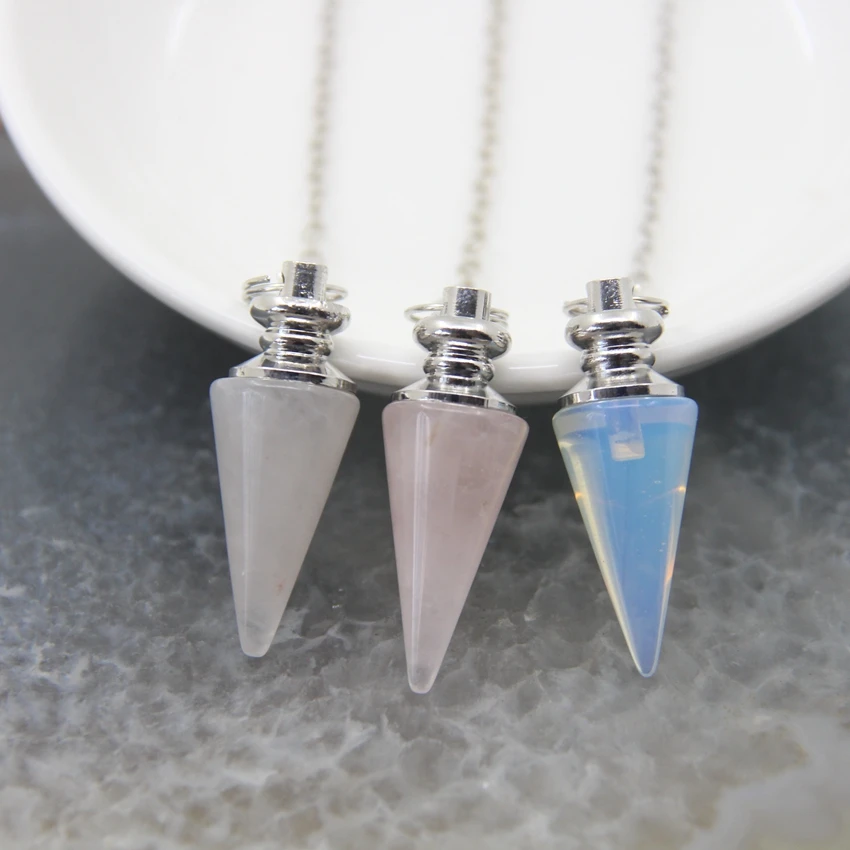 Natural Stone Amethysts Healing Pendulum,for Dowsing Spiritual Divination Cone Crystal Conical Quartz Pendants Necklace Jewelry