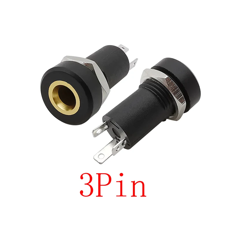 PJ-392A Audio Jack soquete conector com porca, 3,5mm, 3, 4 Pólo, solda estéreo, montagem em painel, 3,5mm, fone de ouvido, fêmea