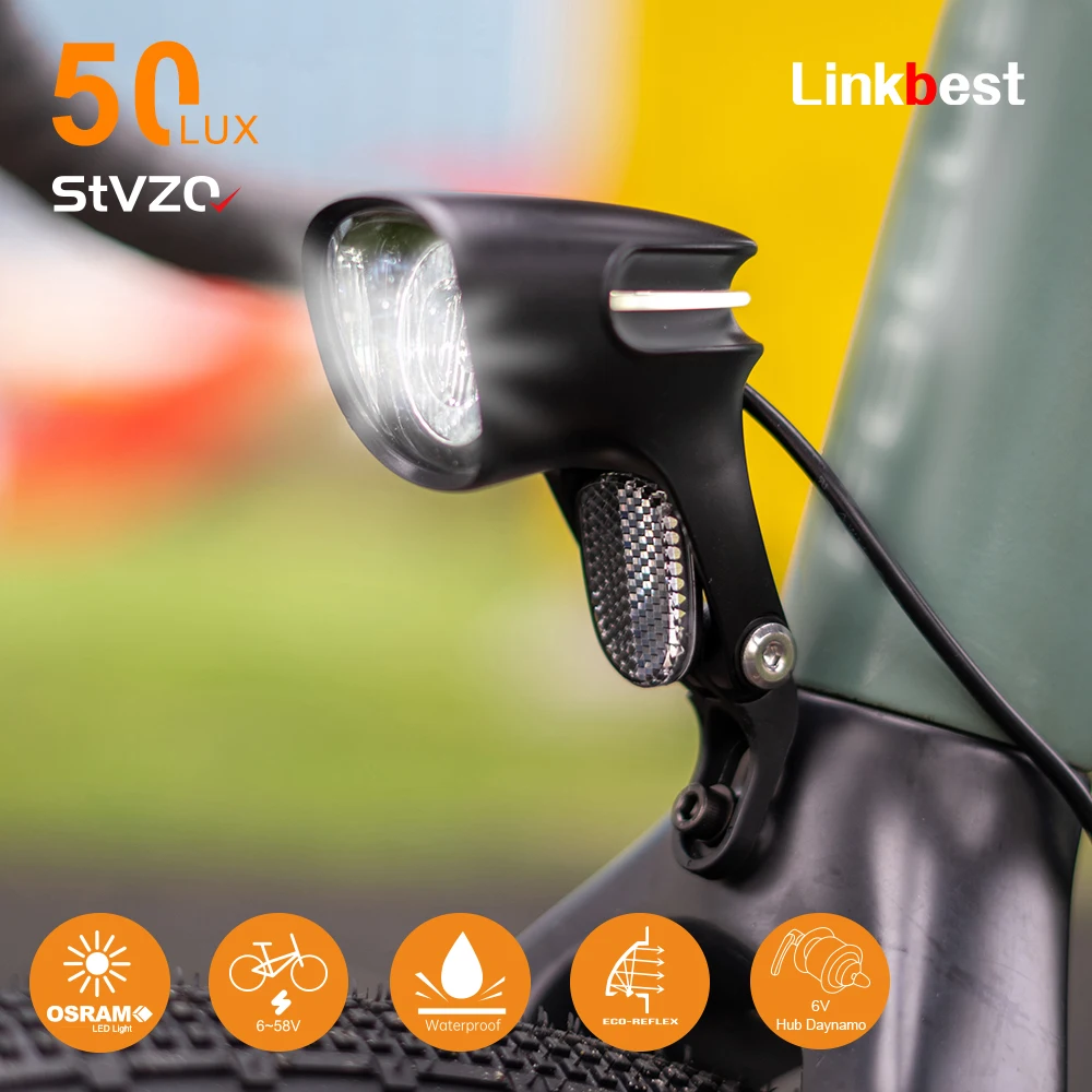 Linkbest-Ebike LED Headlight, 50Lux E-Bike Light, Electric Scooter Front Light, Cycling Accessories, Biking Portable Light