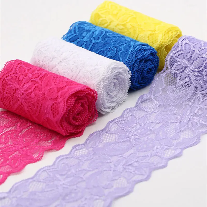 New 1Yard Flower Pattern 8CM Wide Elastic Lace Fabric Ribbon Lace Trim Ribbon Diy  African Fabrics Stretch Lace for crafts