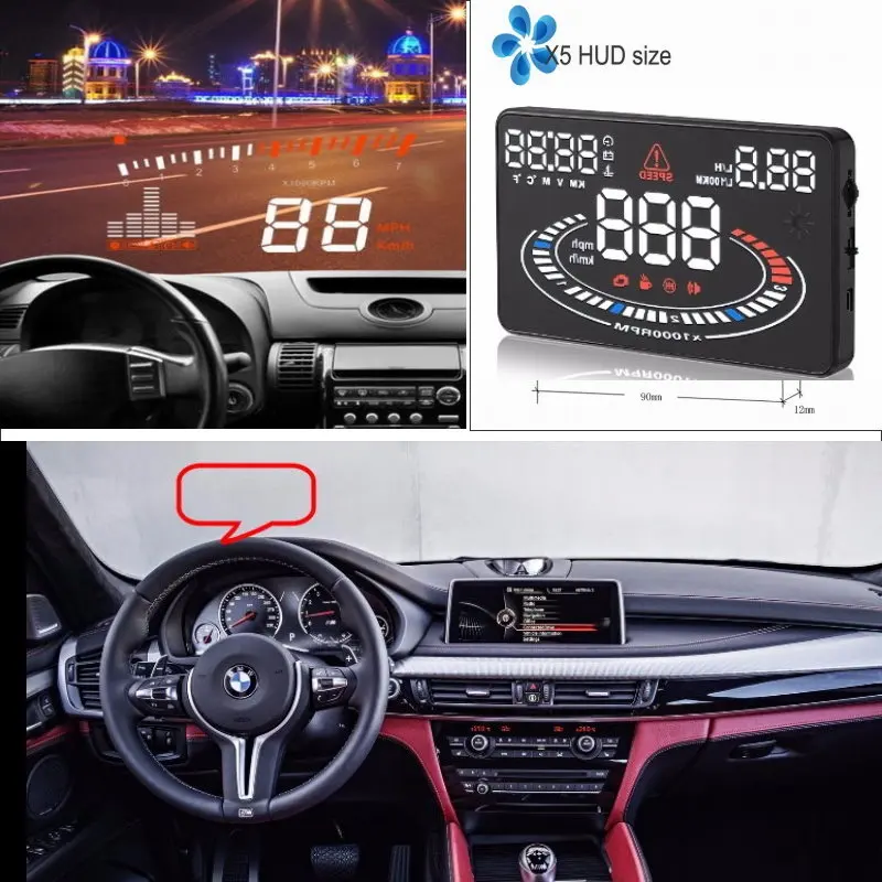 

For BMW X1/X3/X5 2009-2019 Car HUD Head Up Display AUTO HUD OBD Refkecting Windshield Screen Safe Driving Screen Projector