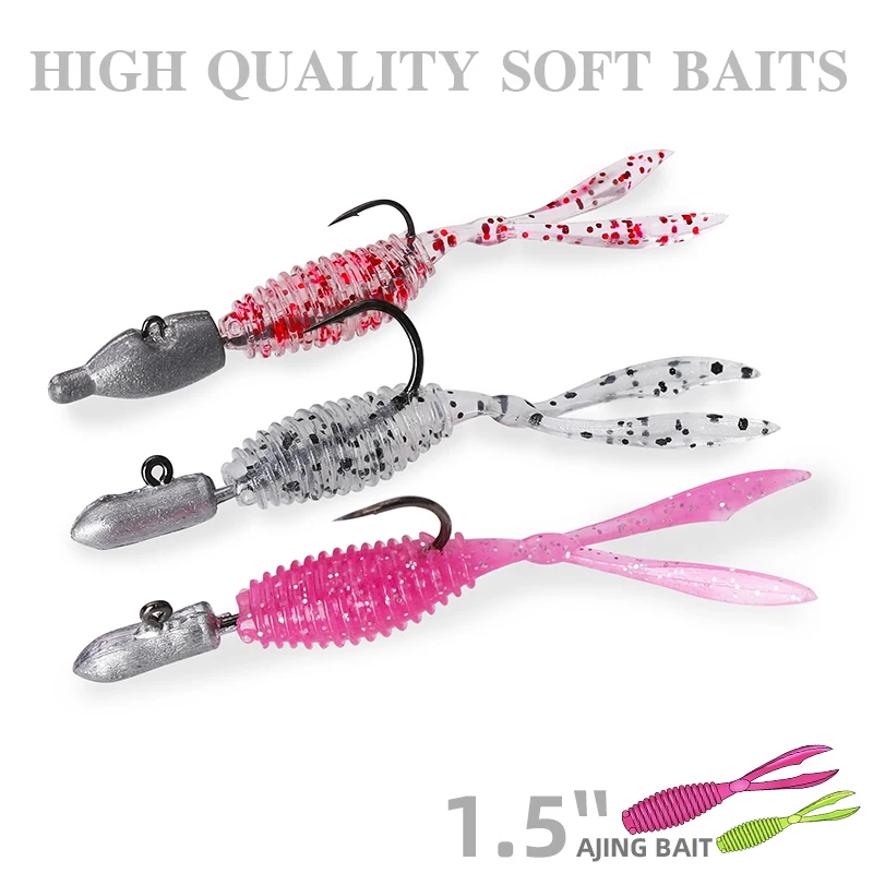 TSURINOYA 38mm 0.5g Ajing Soft Lures Silicone Bait Double Tail UV/Luminous Rockfish Saltwater Freshwater Ultra Soft Jig Tackle