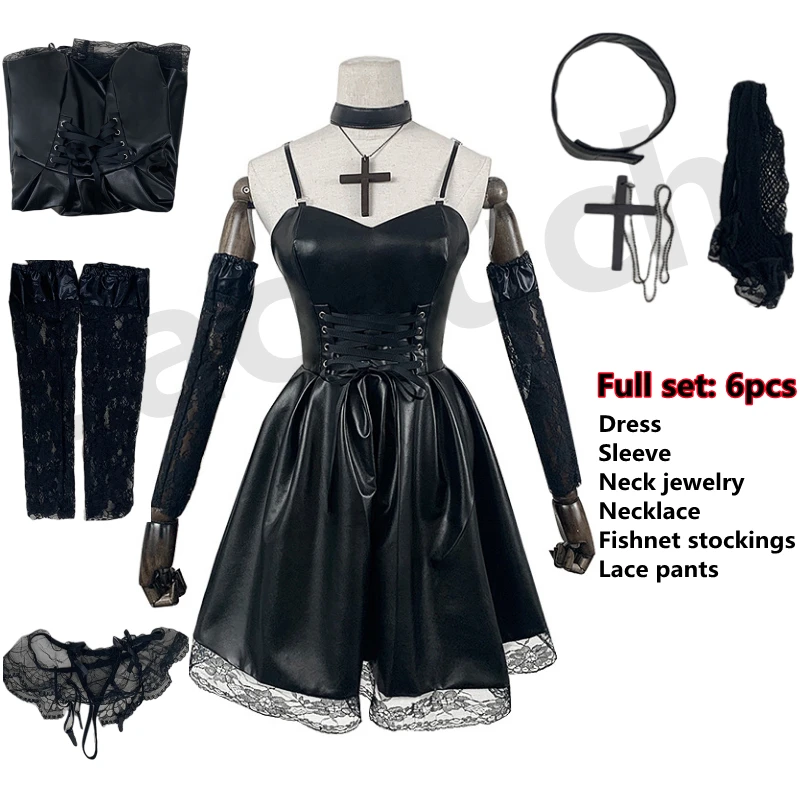Death Note Cosplay Costume Misa Amane Imitation Leather Sexy Dress