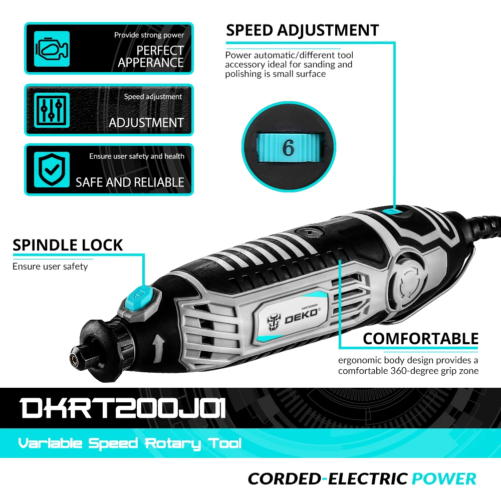 DEKO DKRT200J01 220V A Velocità Variabile Trapano Elettrico Mini Smerigliatrice Rotary Tool per Molatura, il Taglio, Legno Intagliare, incisione