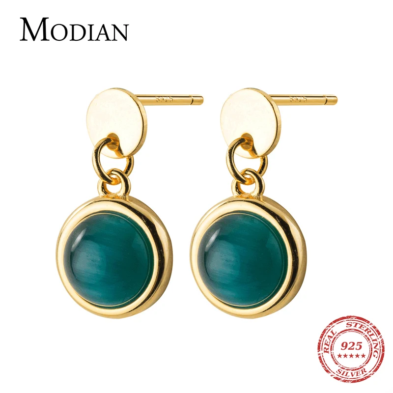 

Modian 925 Sterling Silver Green Opal Dangle Earrings for Women Elegant Gold Color Statement Jewelry Drop Ear Bijoux Brincos