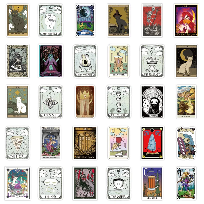 50pcs/pack Tarot Graffiti Waterproof Stickers For Notebook Motorcycle Skateboard Computer Mobile Phone Cartoon Toy Trunk