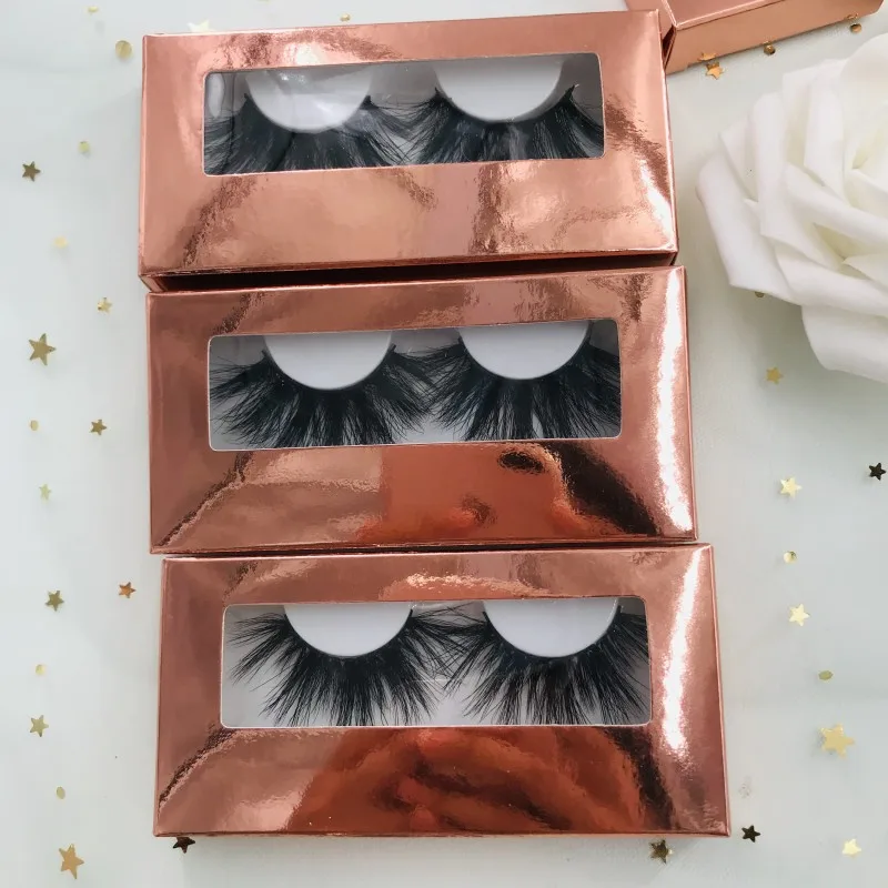 rose gold box thick and full eyelashes dramatic long eyelashes 25mm mink lashes wholesales