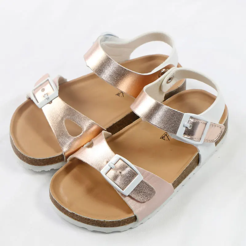 Summer Children Sandals for Girls PU Leather Metallic Glitter Princess Orthopedic Shoes Open Toe Toddler Kids Girl Sandals Cork