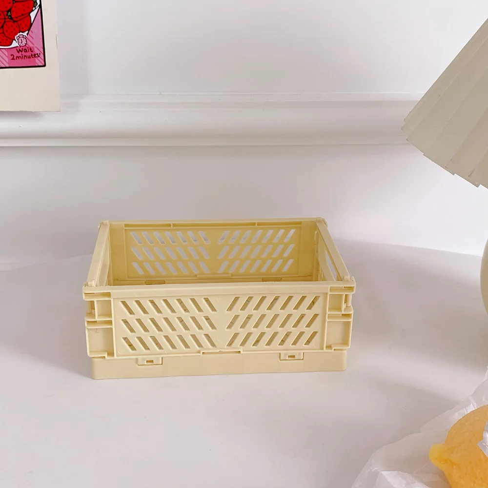 Mini Desktop Cream Colour Plastic Foldable Stationary Organizer, Pen, Pencil, Masking Tape, Small Thing Storage, 1 Pc
