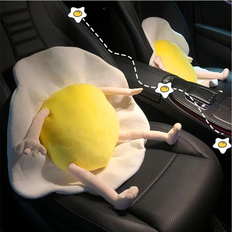 Creative Cute Car Seat Pillow Waist Pad Cushion Cartoon Fried Egg Car Waist Neck Pillow Decoration